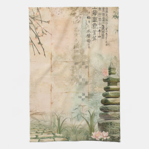 Cherry Blossom Garden Scene (2) Tea Towel