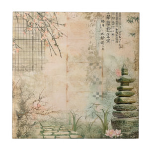 Cherry Blossom Garden Scene (2) Tile