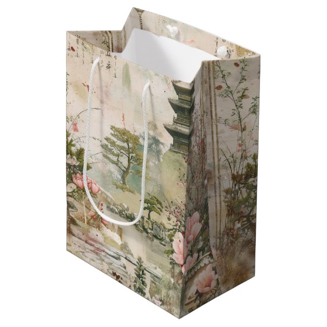 Cherry Blossom Garden Scene (3) Medium Gift Bag (Front Angled)