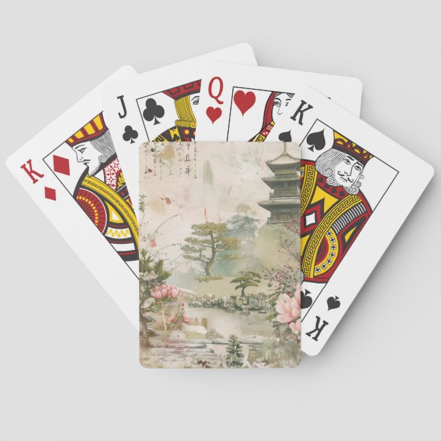 Cherry Blossom Garden Scene (3) Playing Cards (Back)