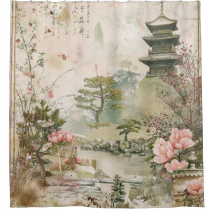 Cherry Blossom Garden Scene (3) Shower Curtain