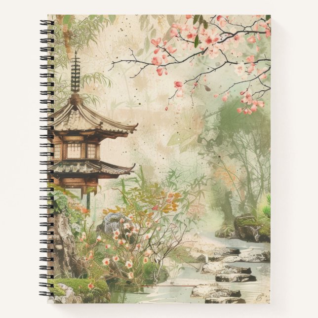 Cherry Blossom Garden Scene (4) Notebook (Front)