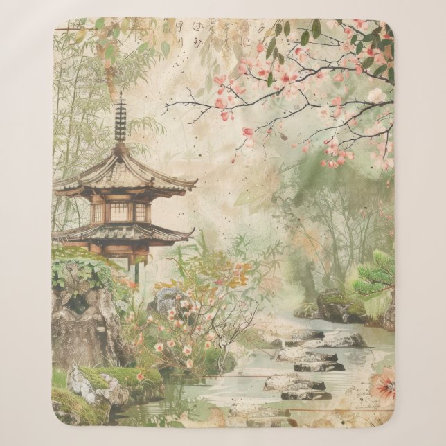 Cherry Blossom Garden Scene (4) Sherpa Blanket (Front)