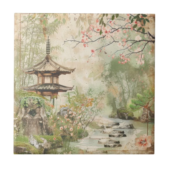 Cherry Blossom Garden Scene (4) Tile (Front)