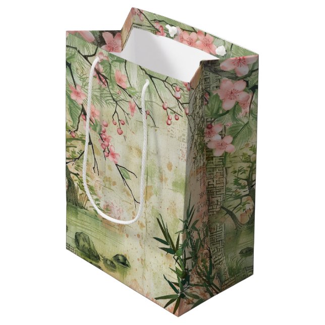 Cherry Blossom Garden Scene (5) Medium Gift Bag (Front Angled)