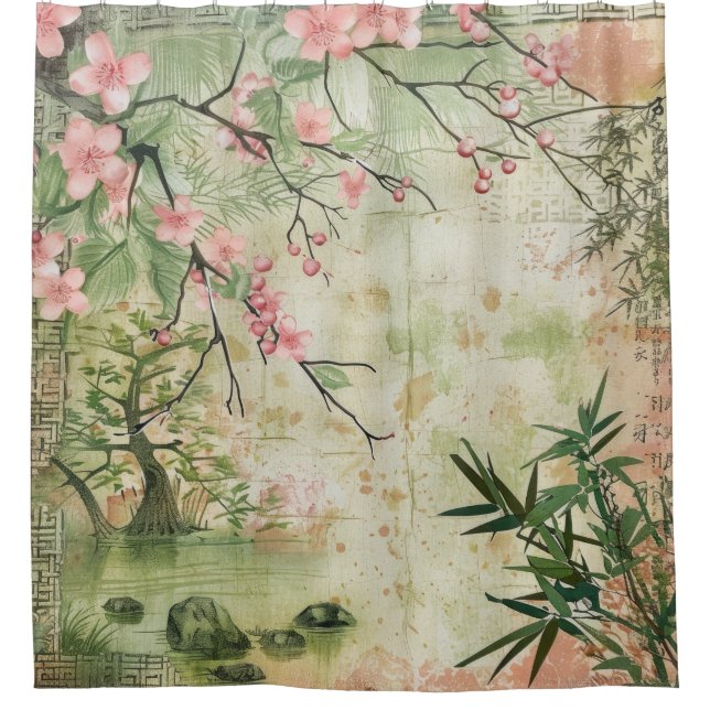 Cherry Blossom Garden Scene (5) Shower Curtain (Front)