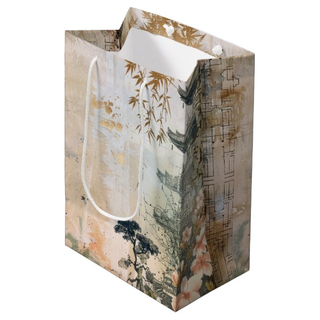 Cherry Blossom Garden Scene (7) Medium Gift Bag (Front Angled)