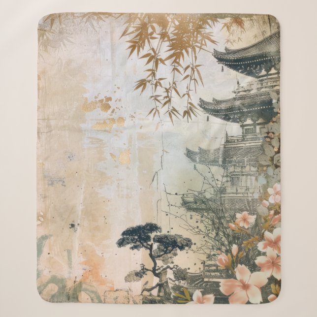 Cherry Blossom Garden Scene (7) Sherpa Blanket (Front)