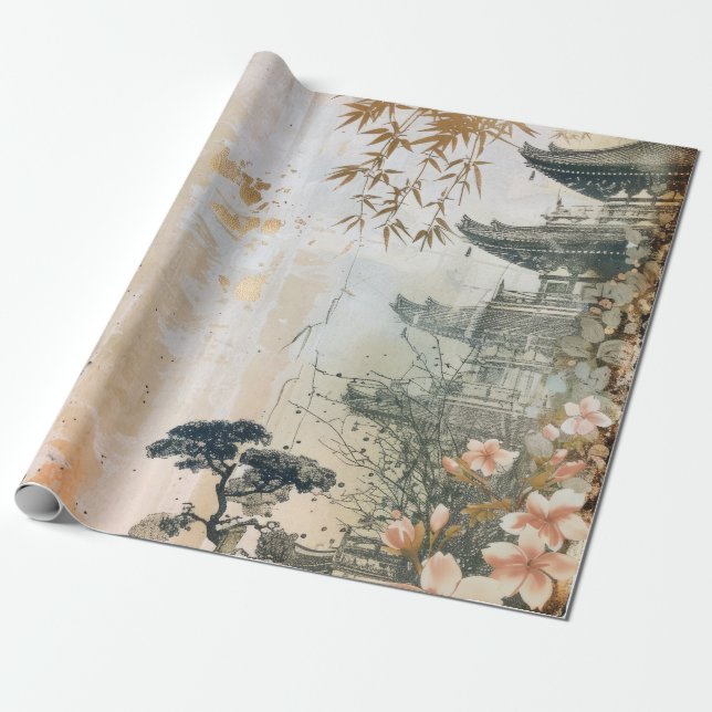 Cherry Blossom Garden Scene (7) Wrapping Paper (Unrolled)