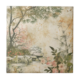 Cherry Blossom Garden Scene (8) Tile