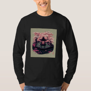 Cherry Blossom Garden shrine pond Japanese Paintin T-Shirt