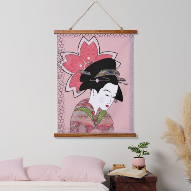 Cherry Blossom Geisha Hanging Tapestry (Bedroom)