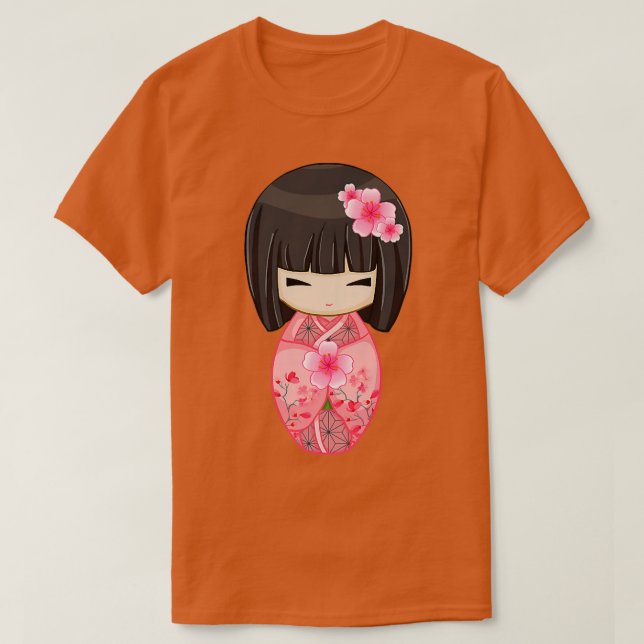 Cherry Blossom Geisha Japanese Kokeshi Doll  T-Shirt (Design Front)