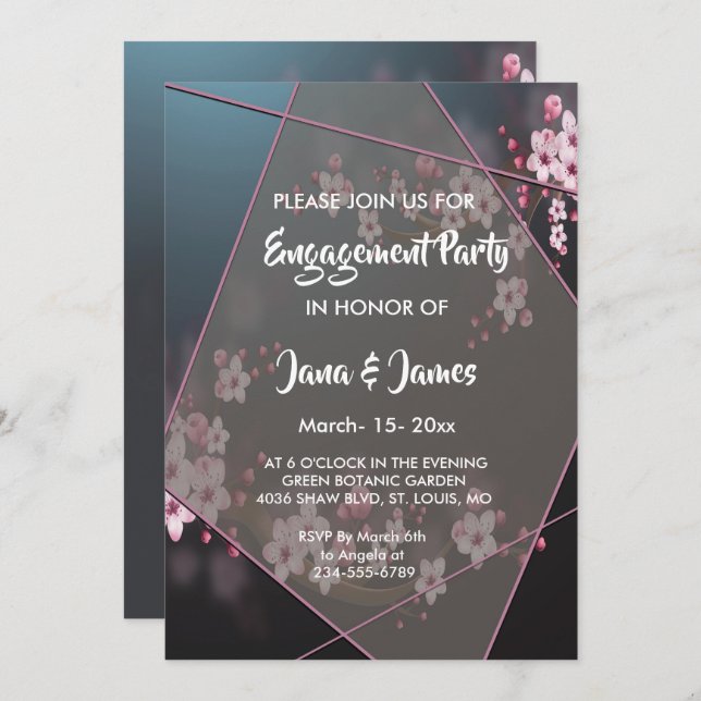 Cherry Blossom Geometric Floral Engagement Invitation (Front/Back)