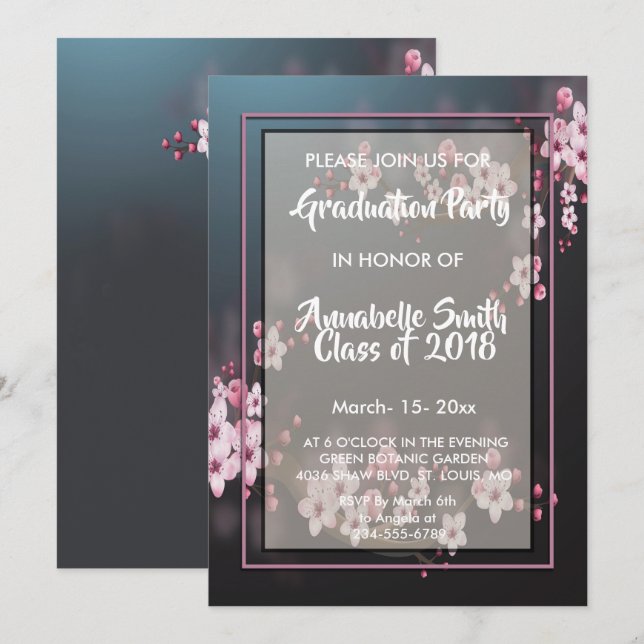 Cherry Blossom Geometric Floral Graduation Invitation (Front/Back)