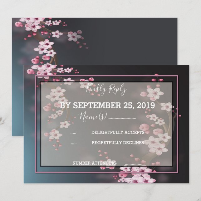 Cherry Blossom Geometric Floral RSVP Invitation (Front/Back)