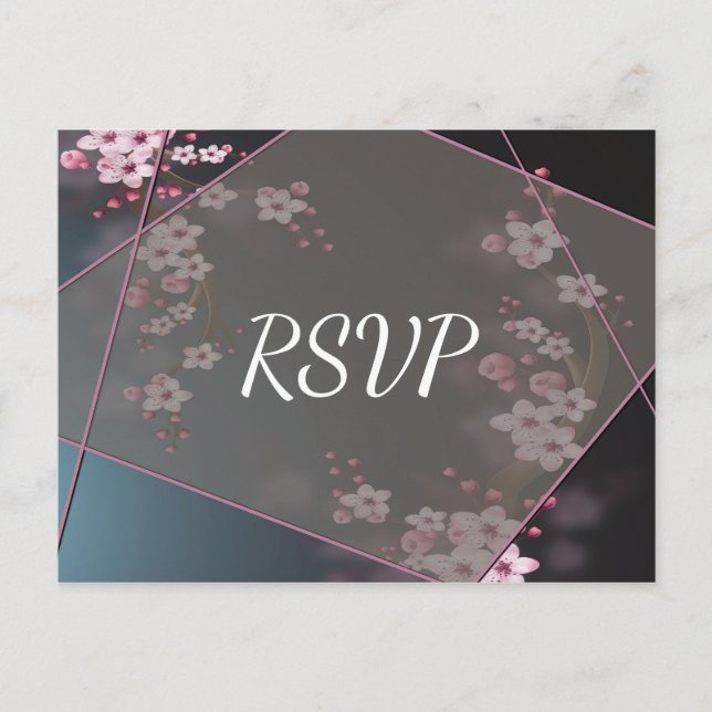 Cherry Blossom Geometric Floral  RSVP Invitation Postcard (Front)