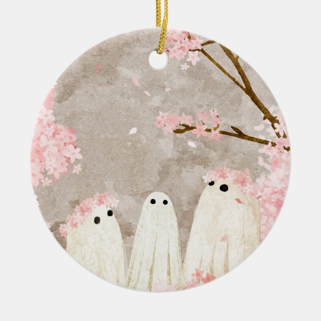 Cherry Blossom Ghosts Ceramic Tree Decoration (Front)