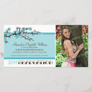 Cherry Blossom Graduation Announcement (aqua)