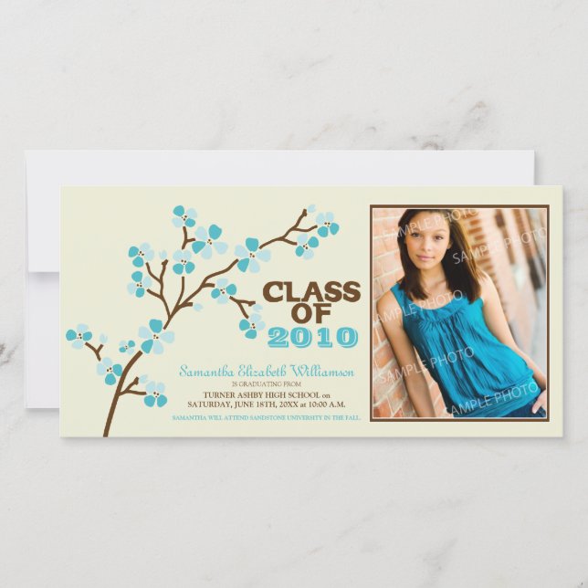 Cherry Blossom Graduation Announcement (aqua) (Front)