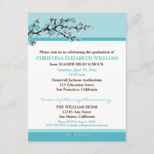 Cherry Blossom Graduation Announcement (aqua) Postcard