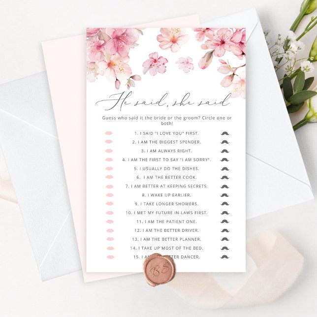 Cherry blossom He said she said bridal shower game (Creator Uploaded)