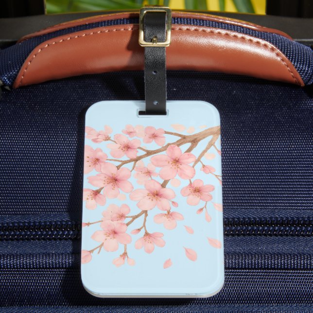 Cherry Blossom Illustration Luggage Tag (Front Insitu 2)