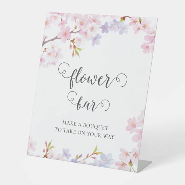 Cherry Blossom in Bloom Bridal Shower Flower Bar Pedestal Sign (Front)
