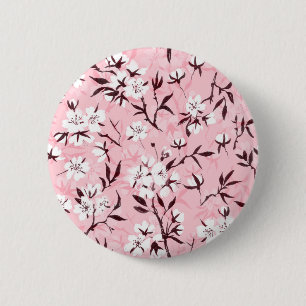 Cherry blossom in pink and blue 6 cm round badge