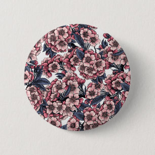 Cherry blossom in pink and blue 6 cm round badge