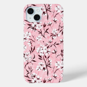 Cherry blossom in pink and blue iPhone 15 mini case