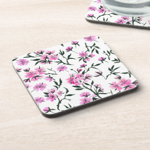 Cherry blossom in pink and blue coaster