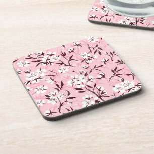 Cherry blossom in pink and blue coaster