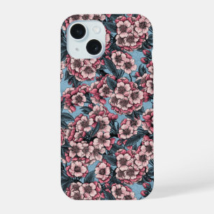 Cherry blossom in pink and blue iPhone 15 case