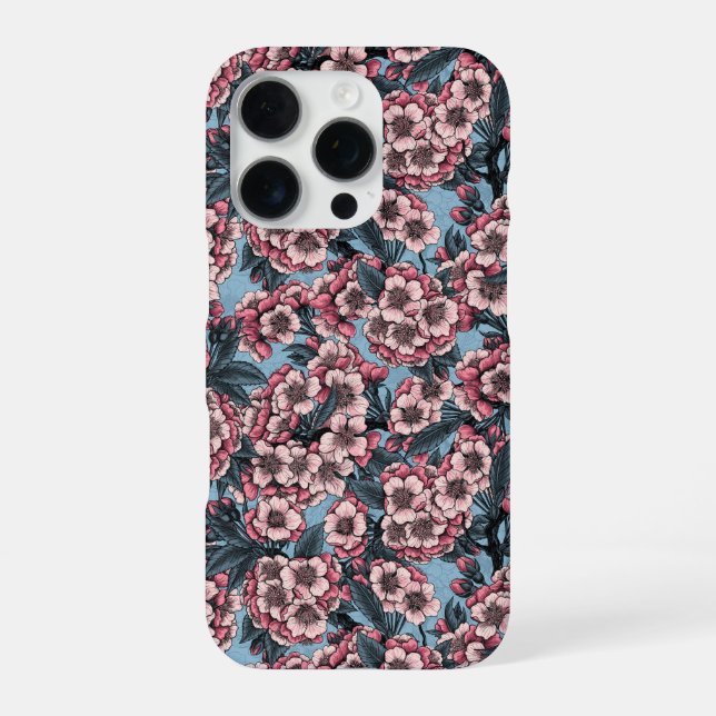 Cherry blossom in pink and blue iPhone case (Back)