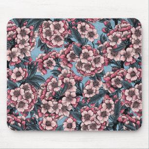 Cherry blossom in pink and blue mouse pad