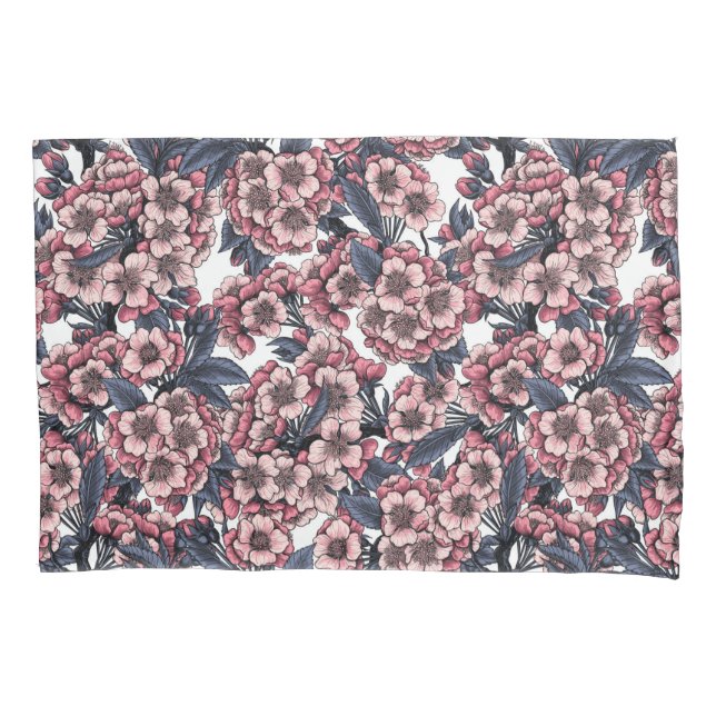 Cherry blossom in pink and blue pillowcase (Front)