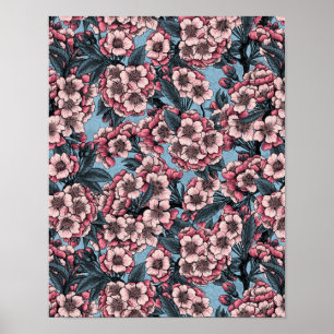 Cherry blossom in pink and blue poster