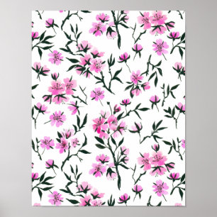 Cherry blossom in pink and blue poster