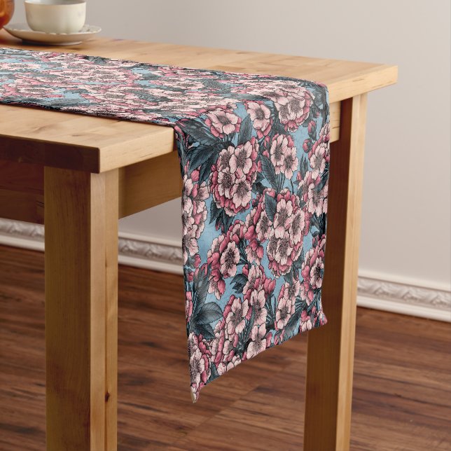 Cherry blossom in pink and blue short table runner (In Situ)