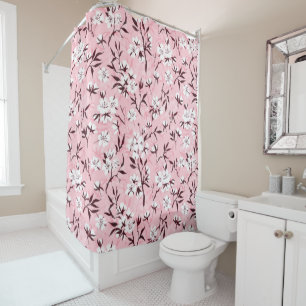 Cherry blossom in pink and blue shower curtain
