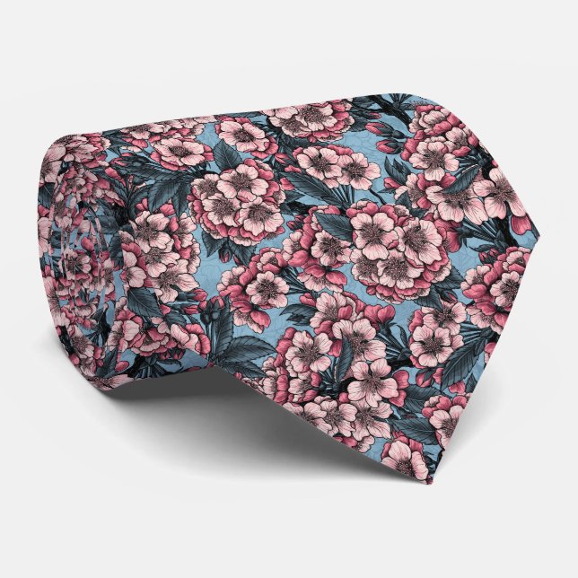 Cherry blossom in pink and blue tie (Rolled)