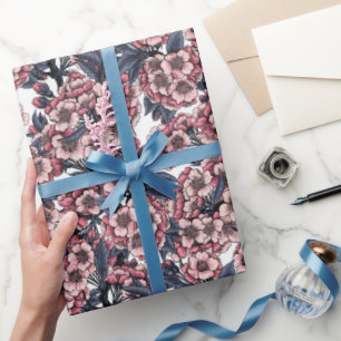Cherry blossom in pink and blue wrapping paper