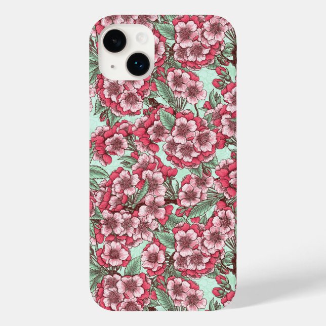 Cherry blossom in pink and mint Case-Mate iPhone case (Back)