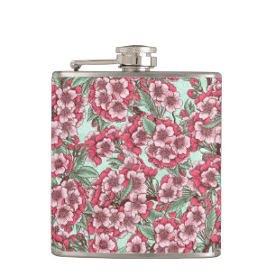 Cherry blossom in pink and mint hip flask