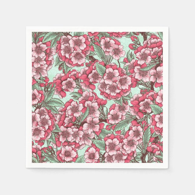 Cherry blossom in pink and mint napkin (Front)