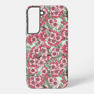 Cherry blossom in pink and mint samsung galaxy case
