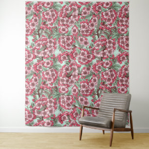 Cherry blossom in pink and mint tapestry