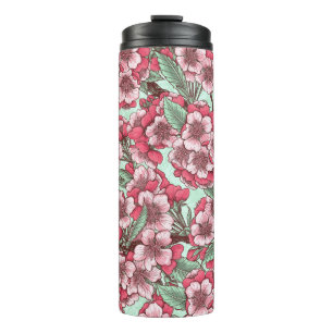 Cherry blossom in pink and mint thermal tumbler