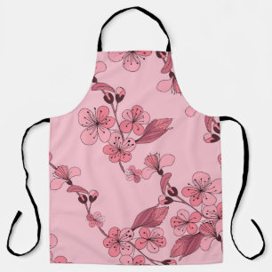 Cherry blossom in pink colour on white background. apron